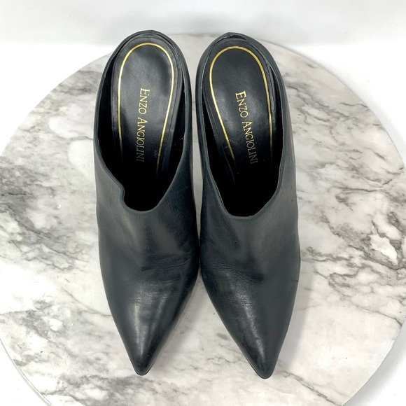 Enzo Angiolini Faxon Pointed Toe Leather Mules 7.5 Minimalist Edgy Classic Chic - Picture 6 of 12